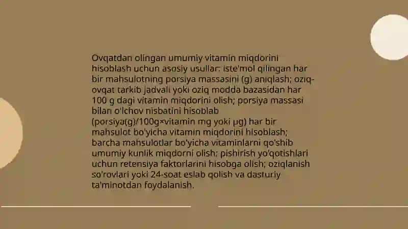 Oziq ovqat tarkibining vitamin miqdorini hisoblash 3