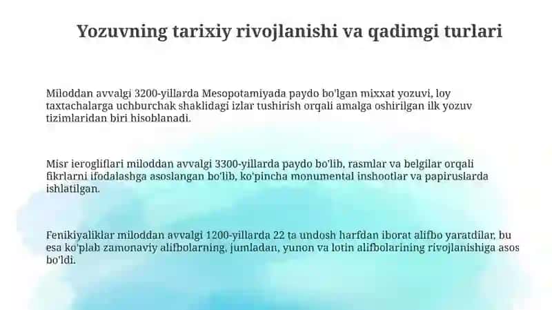 Yozuvning tarixiy va zamonaviy turlari 3