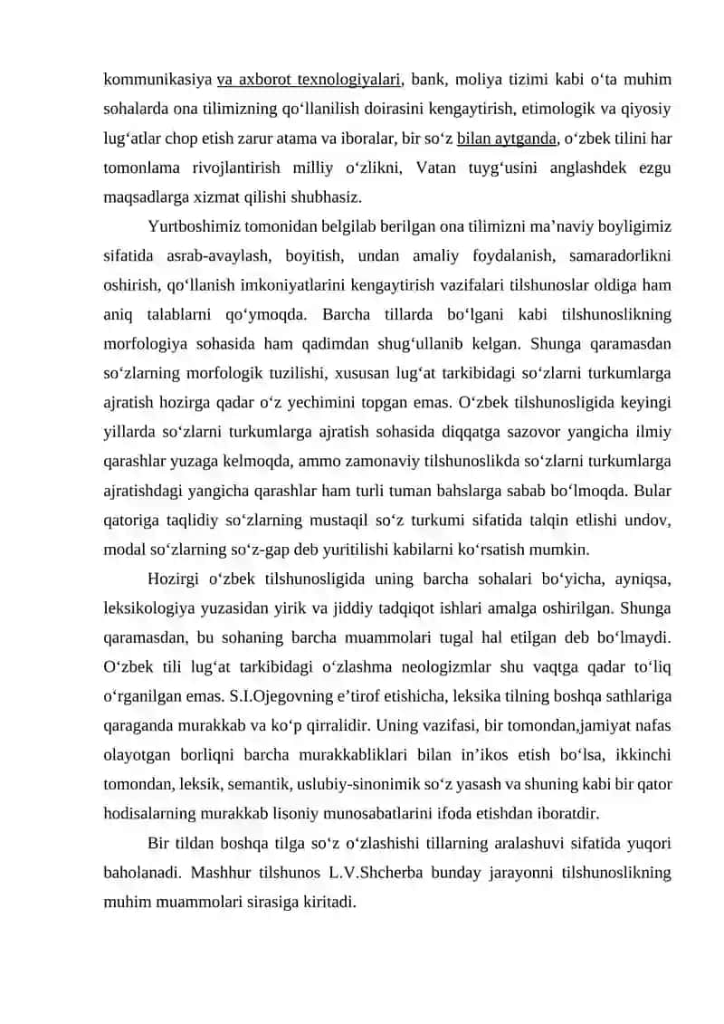 O‘zbek Tili Fanidan Kurs Ishi 3