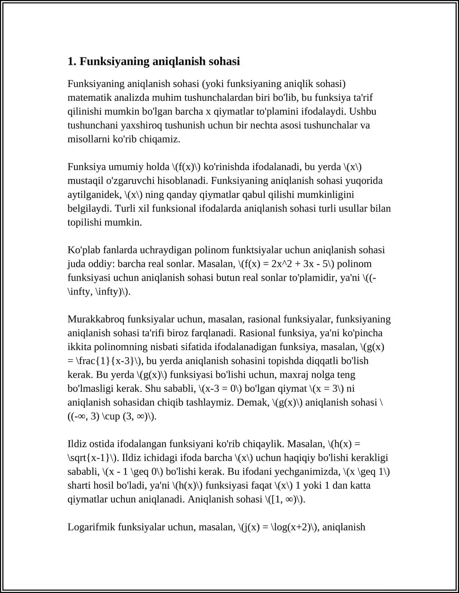 FUNKSIYANI TOʻLA TEKSHIRISH 3