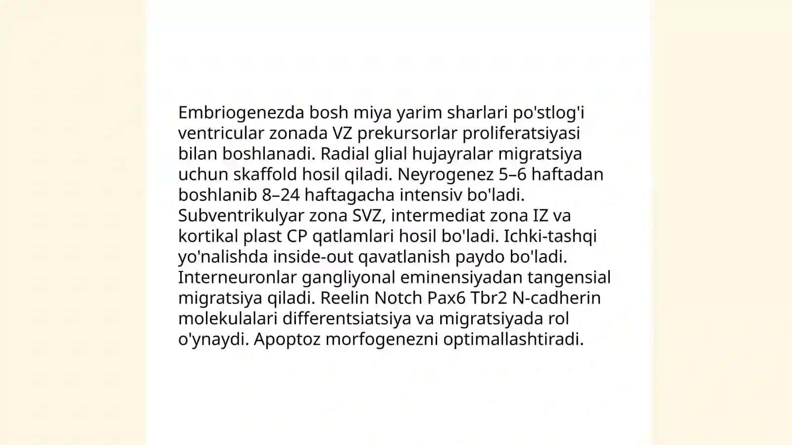 Bosh miya yarim sharlari po'stlog'ining morfogenezi 3