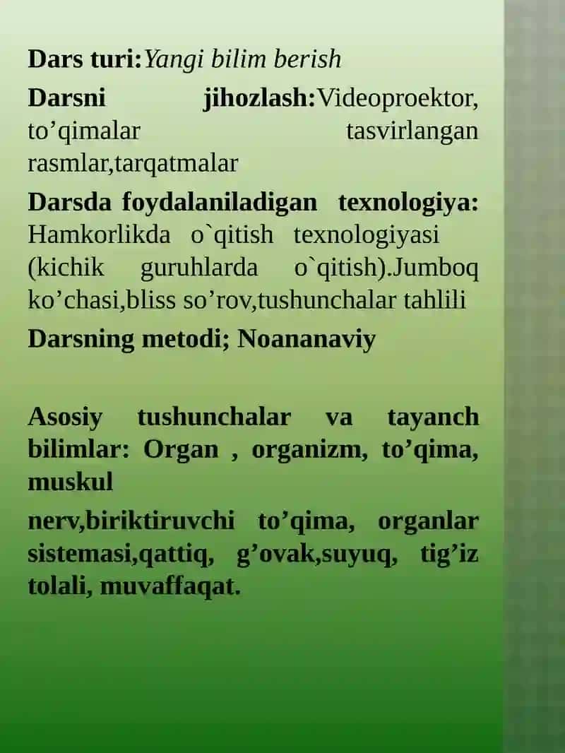 TO’QIMALAR, ORGAN VA ORGANLAR SISTEMASI 3