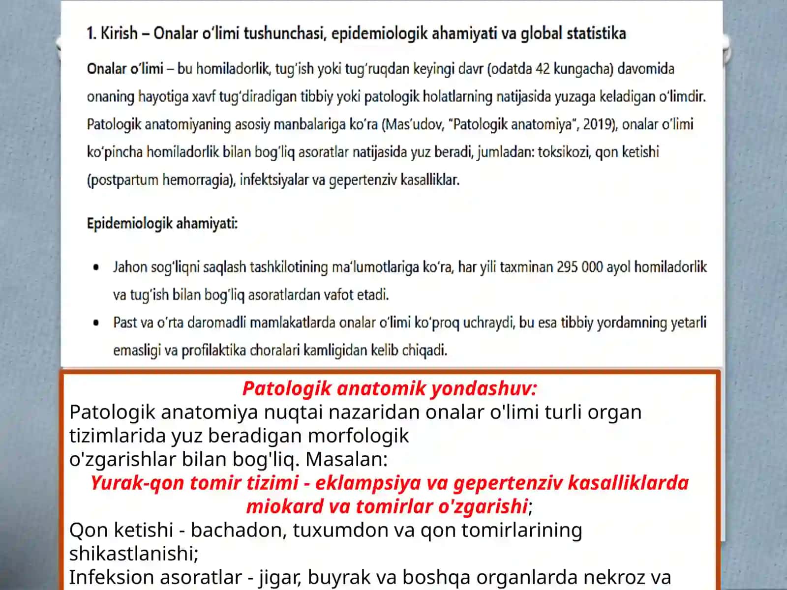 Patalogik ANATOMIYA fanidan Onalar o'limi muammosi 3