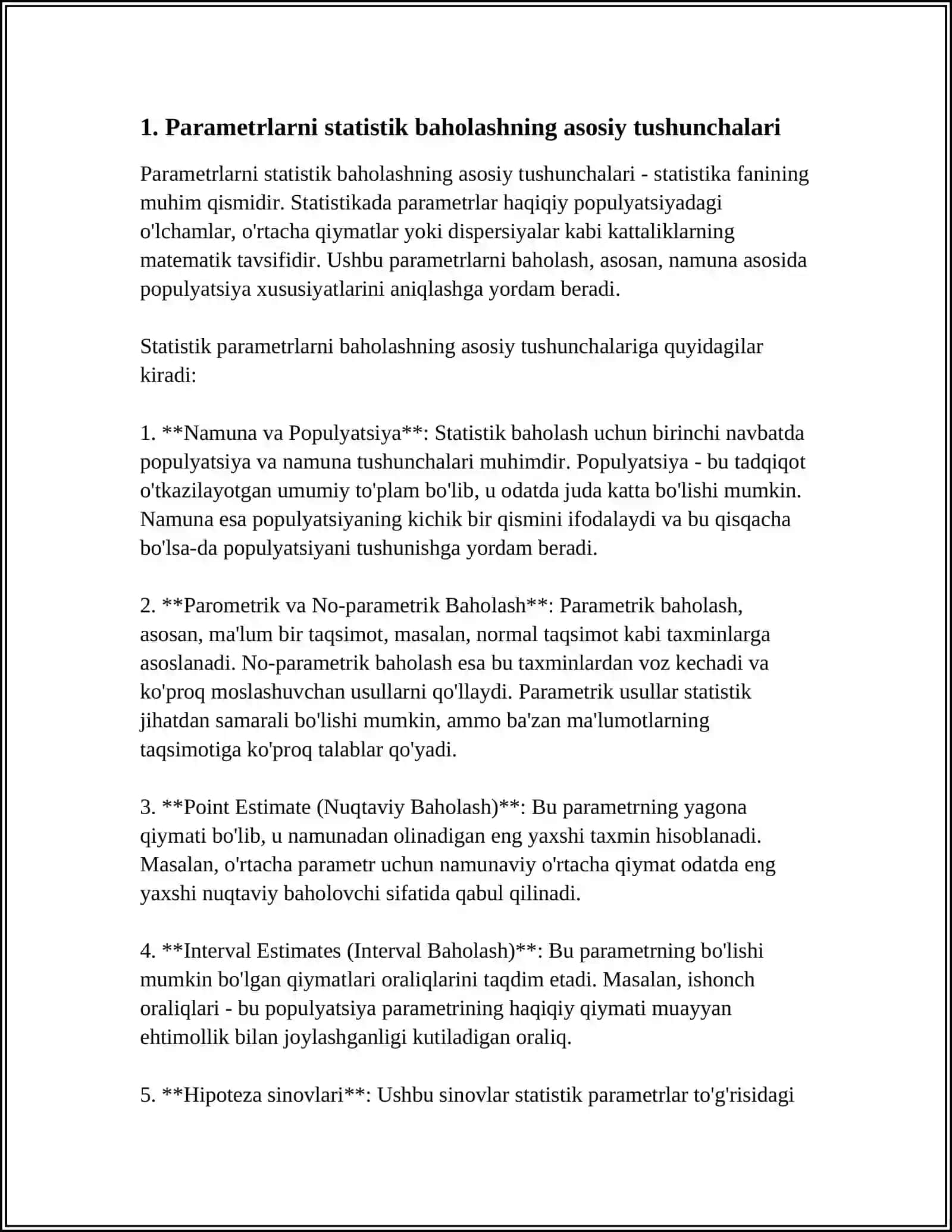 PARAMETRLARNI STATISTIK BAHOLASH 3