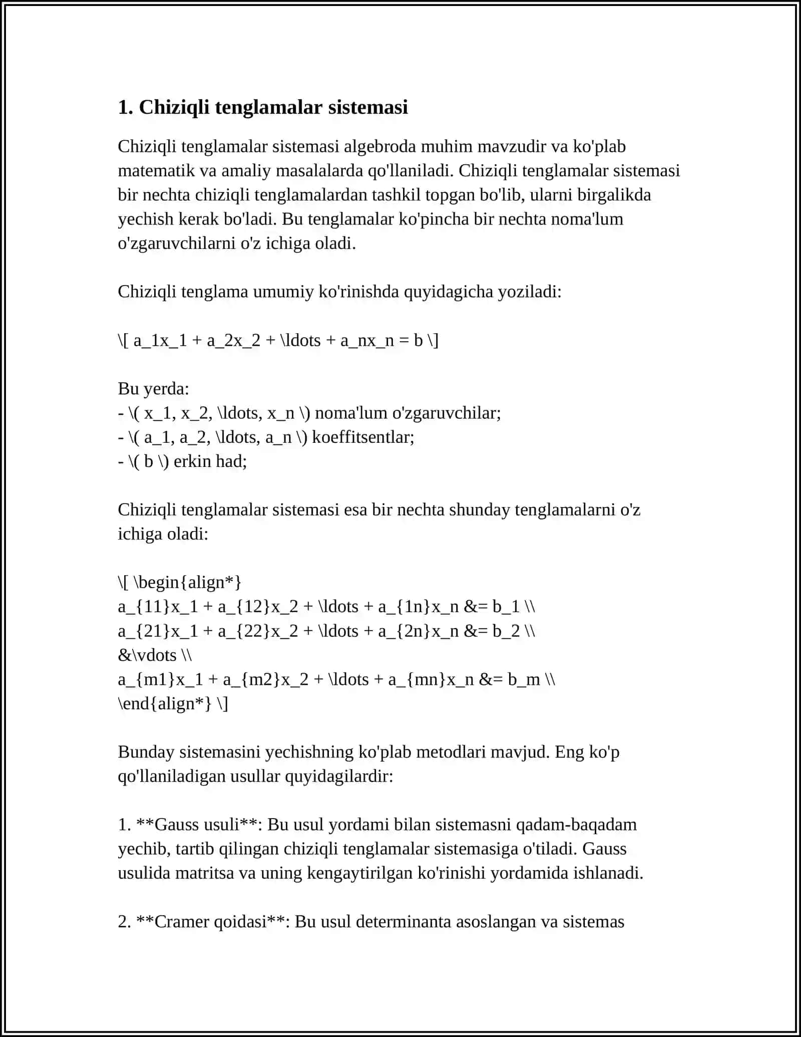 ALGEBRAIK TENGLAMALAR SISTEMALARI VA ULARNI YECHICH USULLARI 3