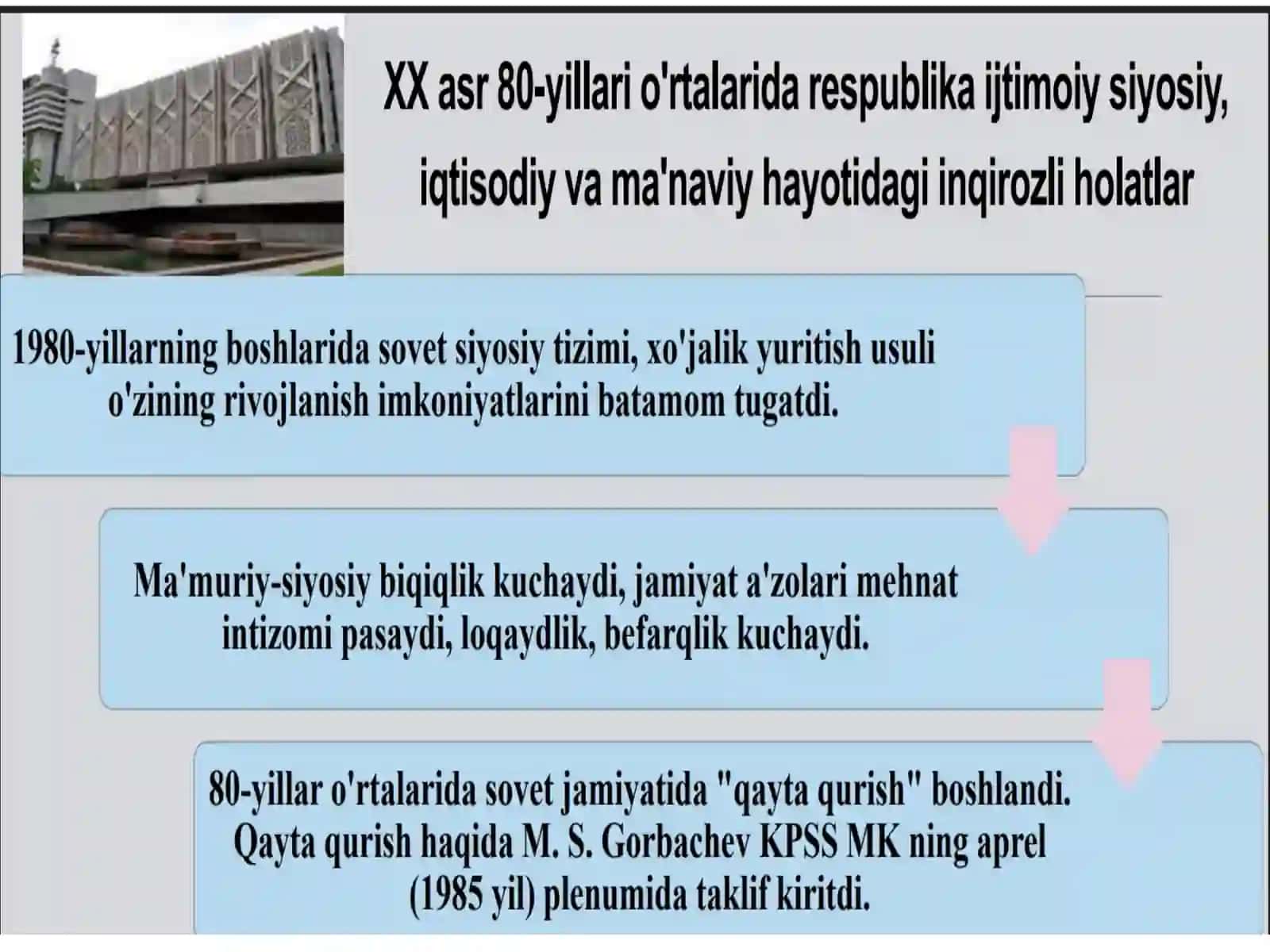 “Qayta Qurilish” yillarida O’zbekistondagi ijtimoyi-siyosiy vaziyat 3