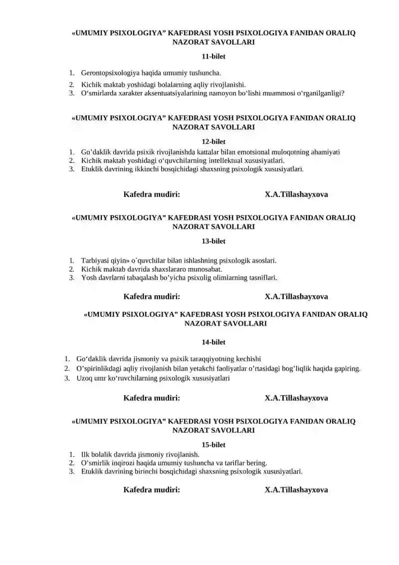 UMUMIY PSIXOLOGIYA” KAFEDRASI YOSH PSIXOLOGIYA FANIDAN ORALIQ NAZORAT SAVOLLARI 3