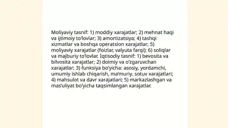 Xarajat turlari va ularning tasniflanishi 3