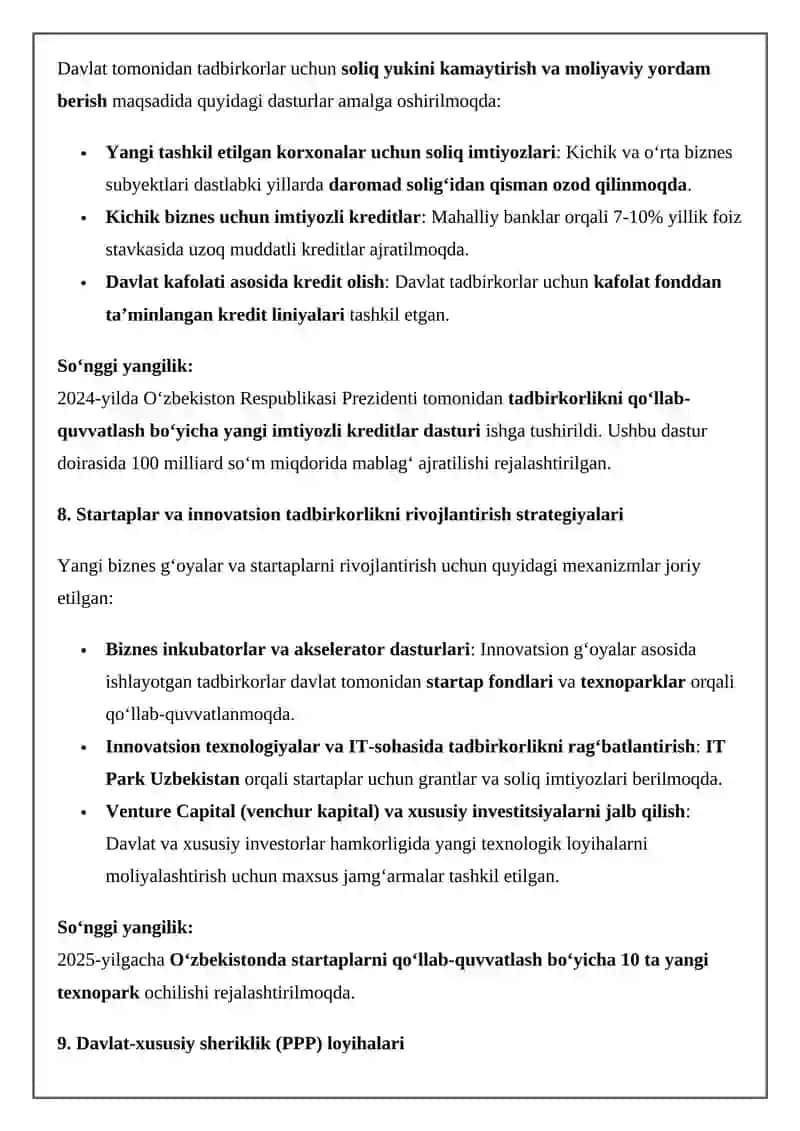 Davlat tomonidan xususiy biznes va tadbirkorlikningrivojlanishini ra`gbatlantirish mexanizmi 3