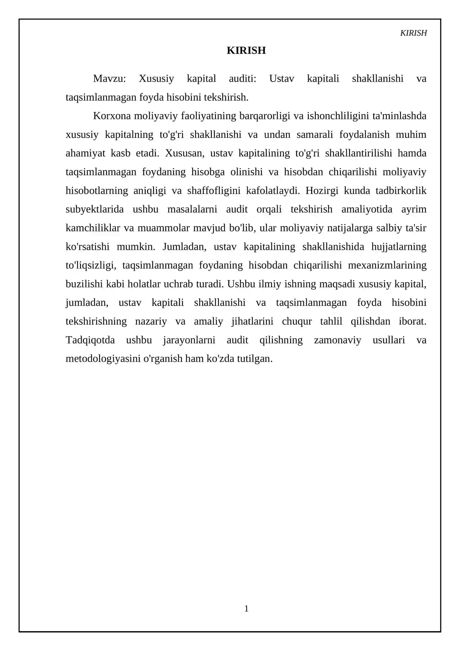 Xususiy kapital auditi: Ustav kapitali shakllanishi va taqsimlanmagan foyda hisobini tekshirish 3