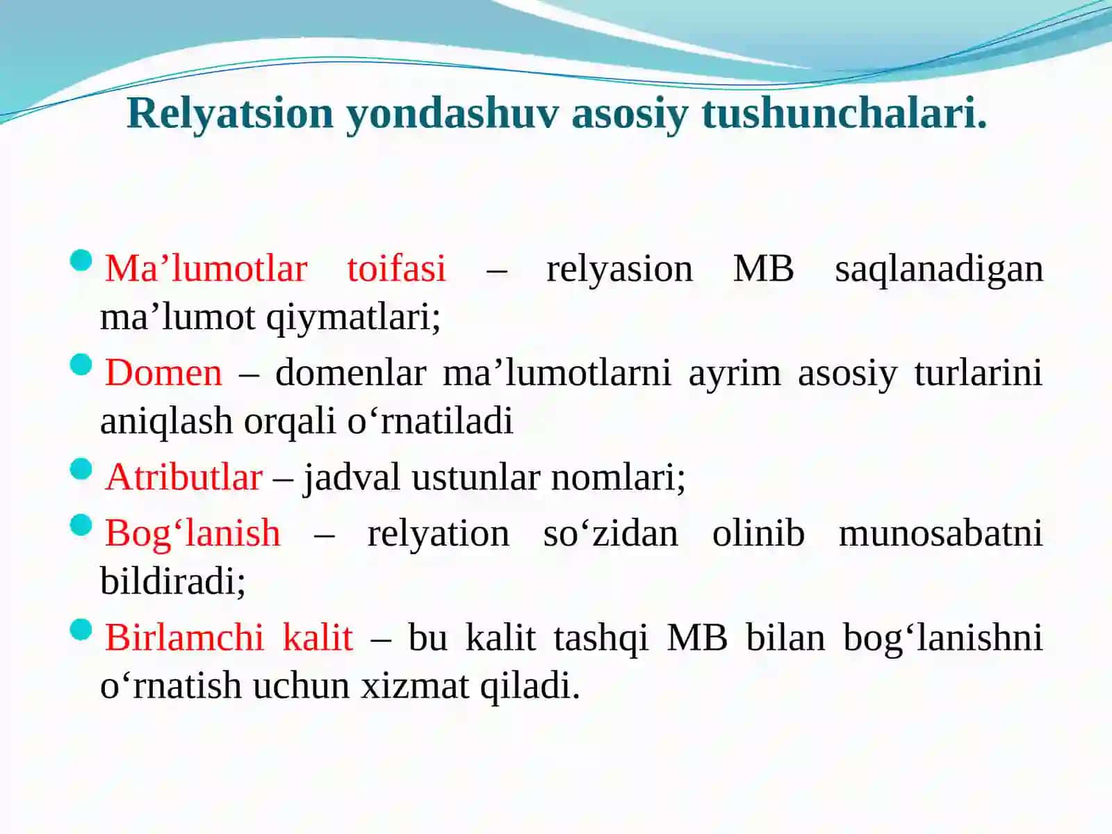 Relyatsionmodelining asosiy tushunchalari 3