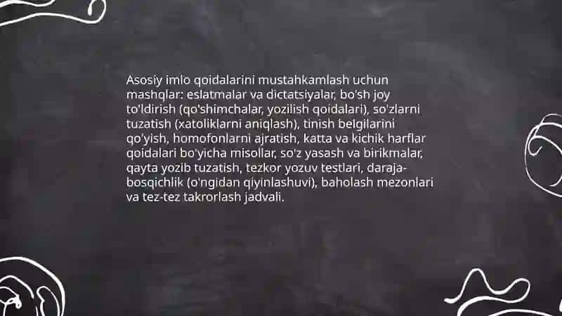 Imloviy savodxonlikni oshirish boʻyicha mashqlar ishlab chiqish 3