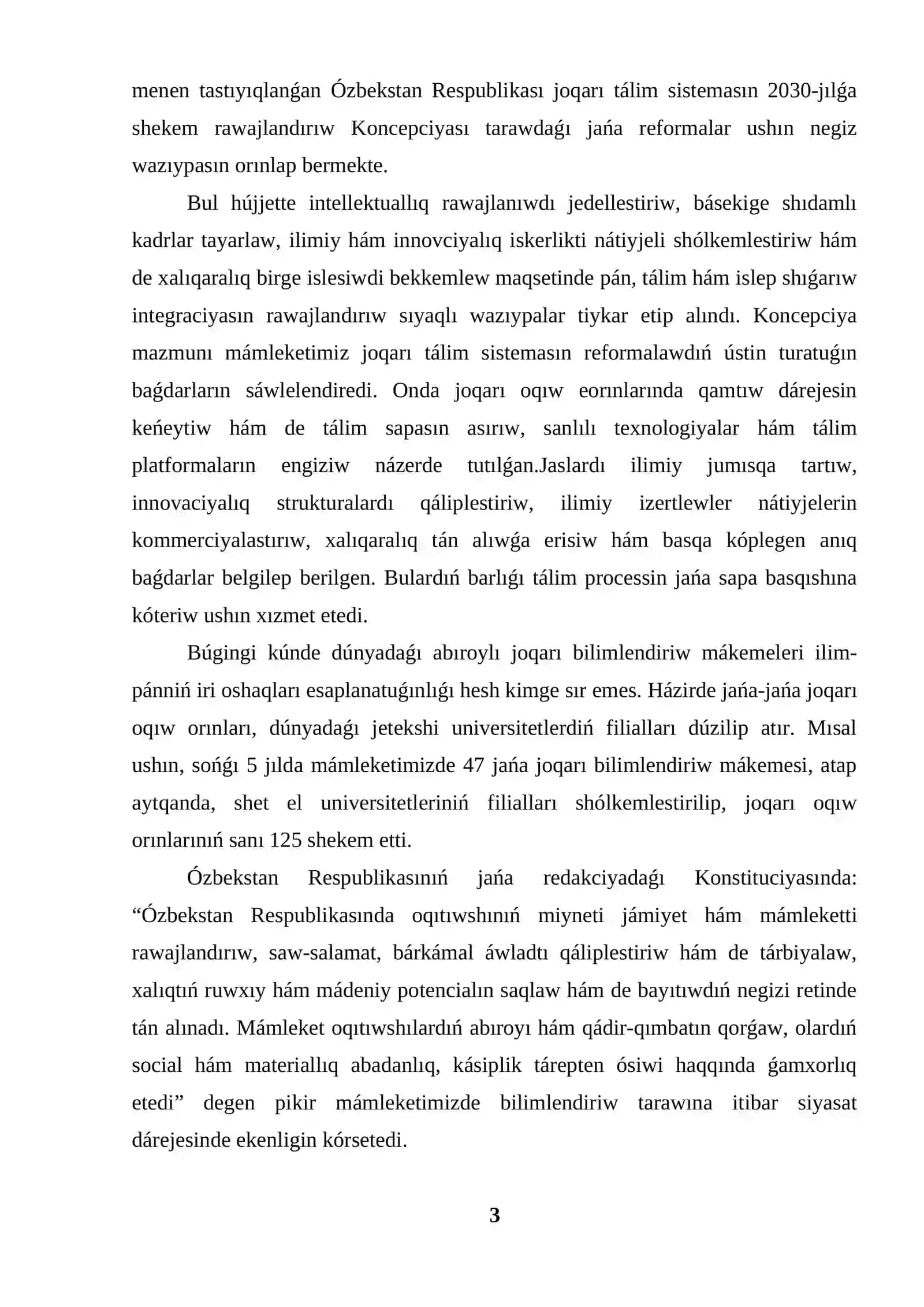 Bilimlendiriw haqqındaǵı Nızam 3