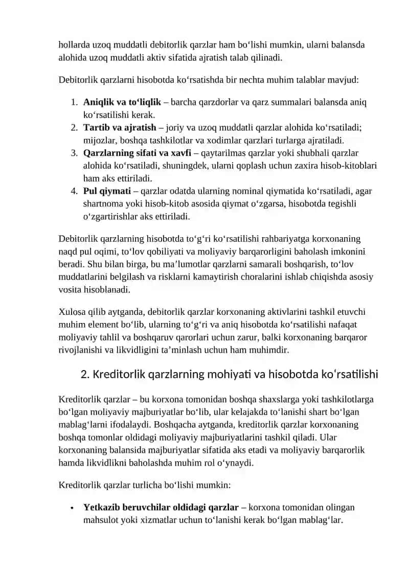 Debitorlik va kreditorlik qarzlarining hisobotda ko‘rsatilishi 3