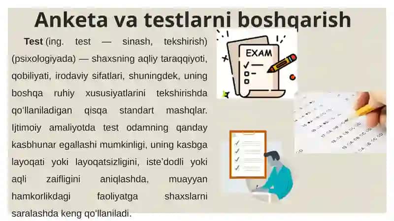 Anketa so’rovnoma va nazorat testlarini tashkil etuvchi dasturlar 3