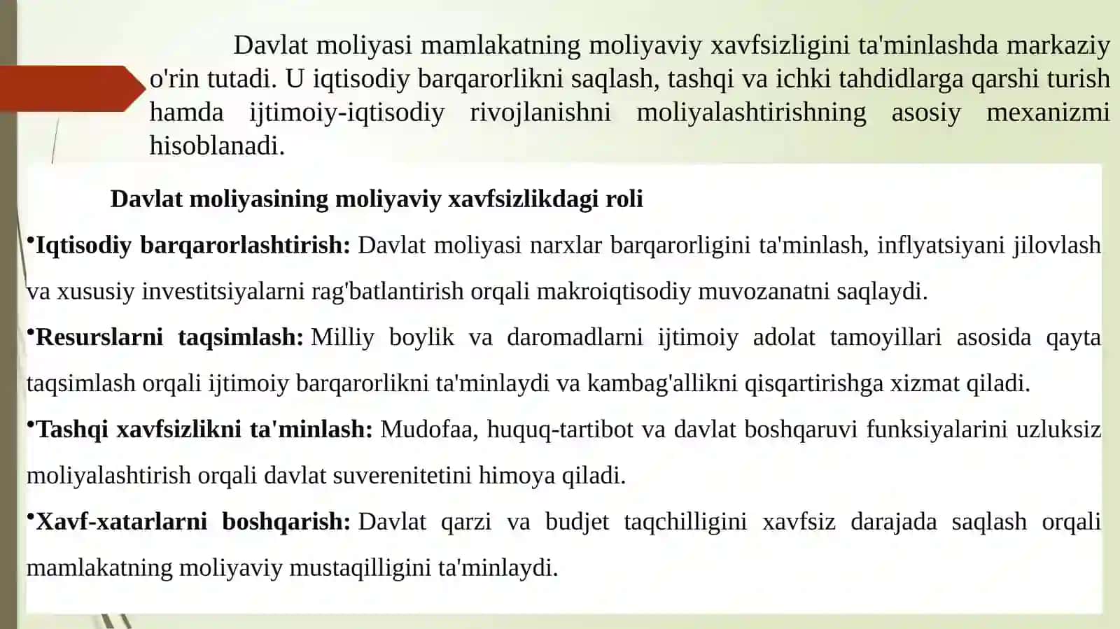 Davlat moliyasining moliyaviy xavfsizlikdagi roli va budjet siyosatining samaradorligi 3