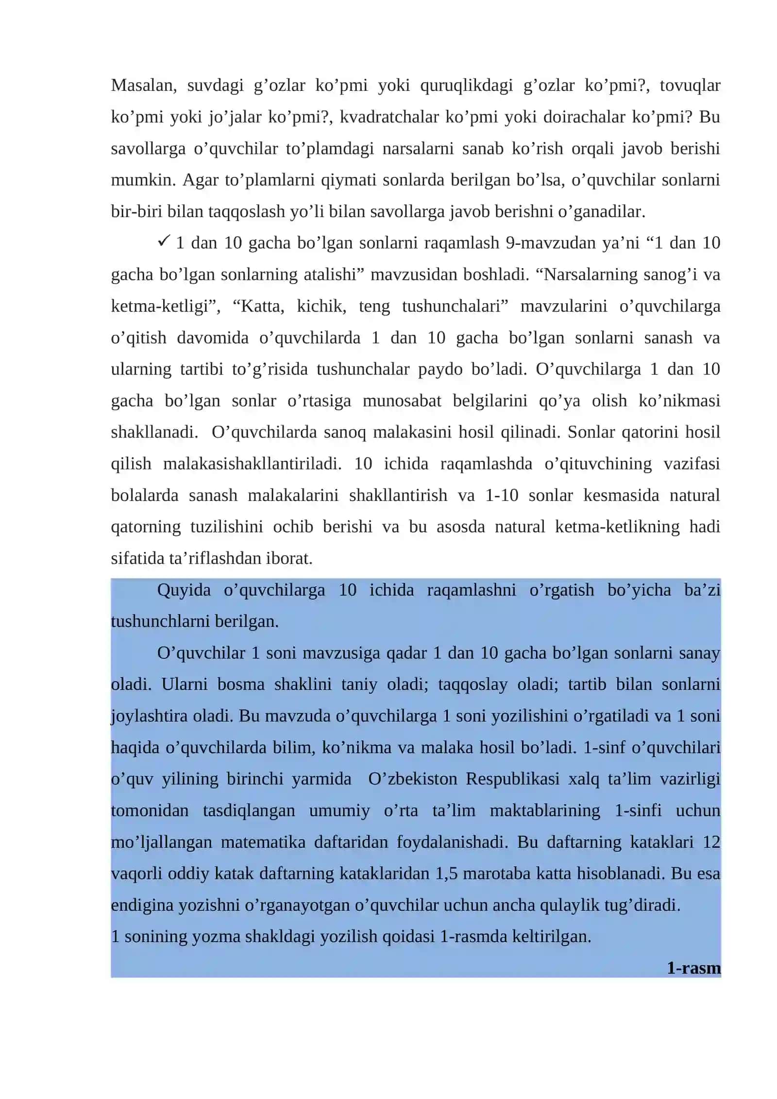 Sinfdagi sonlarni raqamlash metodikasi 3
