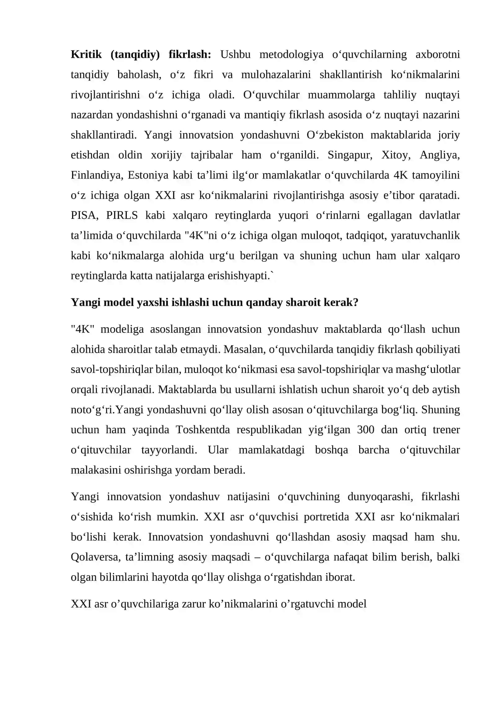 XXI asr ko‘nikmalari asosida ta’lim va tarbiya jarayonini tashkil etish 3