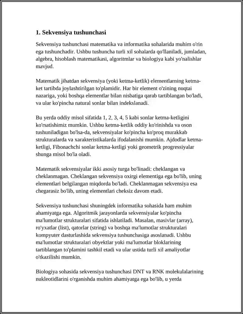 MUSTAQIL ISH Mavzu: SEKVENATSIYA 3