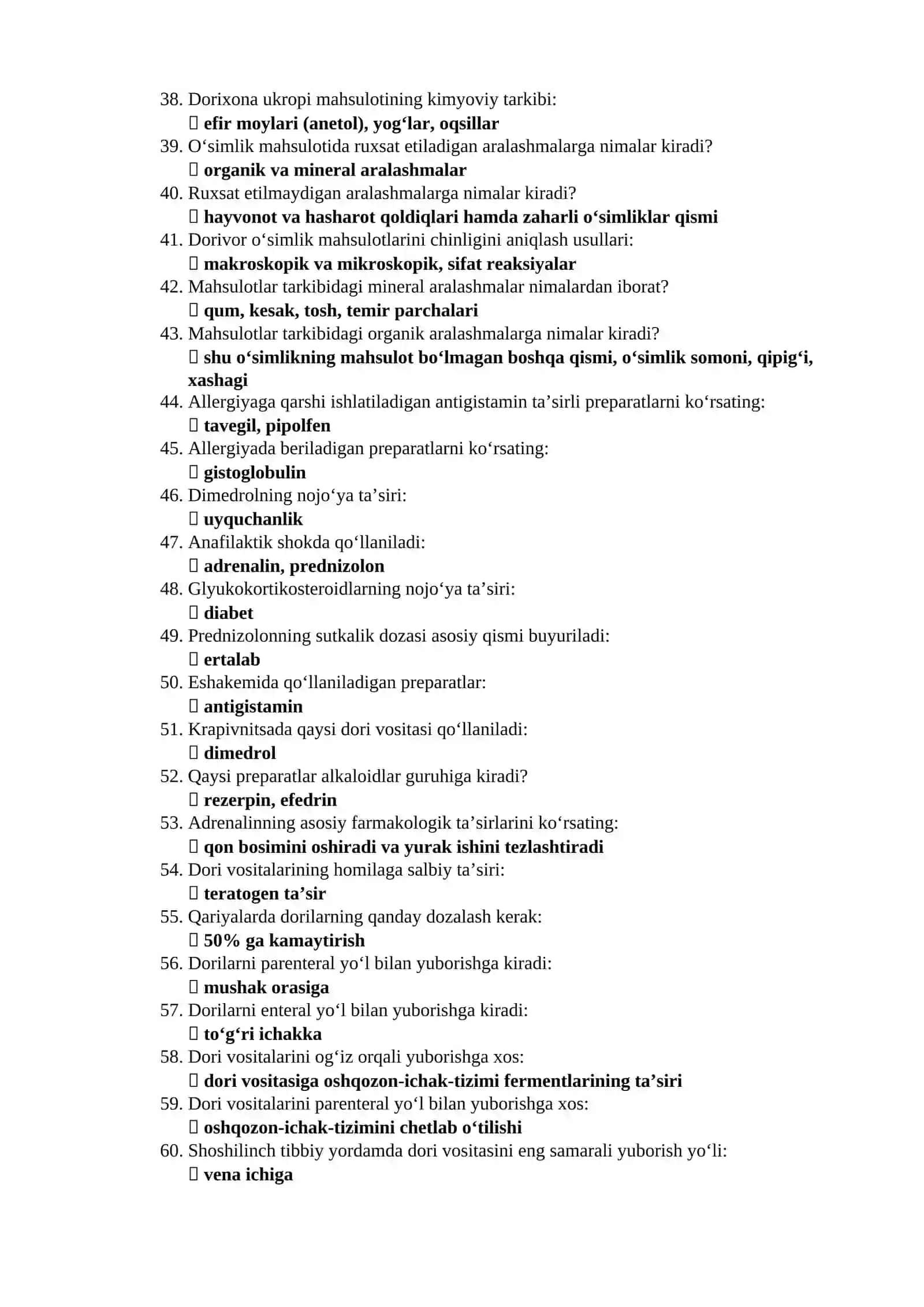 Farmatsiya mutaxassisligi boʻyicha shakllantirilgan test savollari ARGOS 3