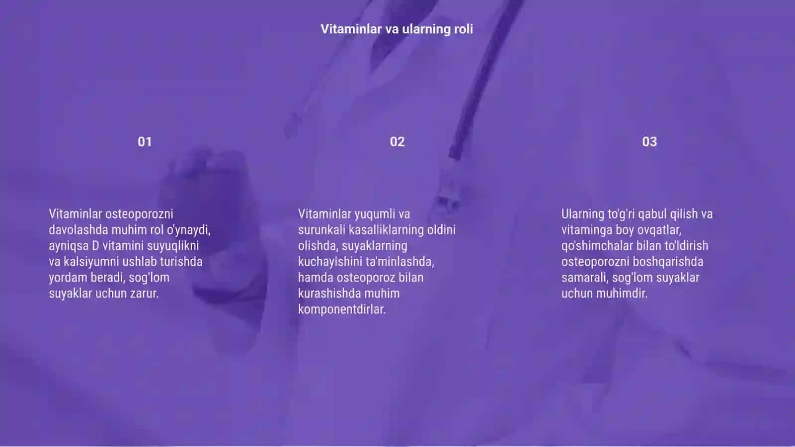 Vitaminlar. Osteoporozni davolash vositalari 3