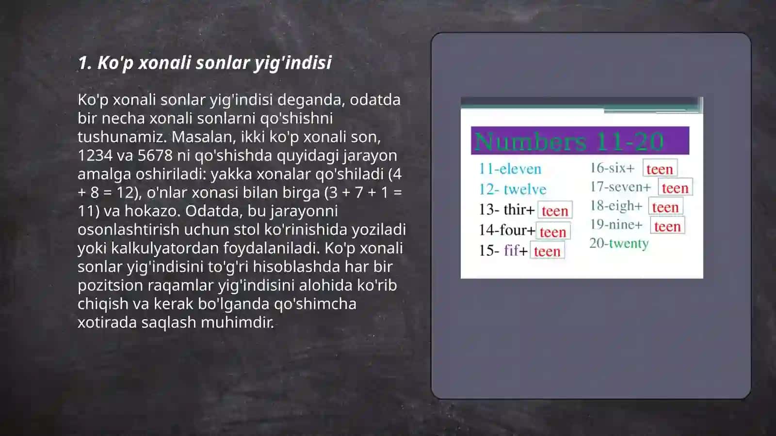 Ko'p xonali sonlar ichida misollar yechish metodlari 3
