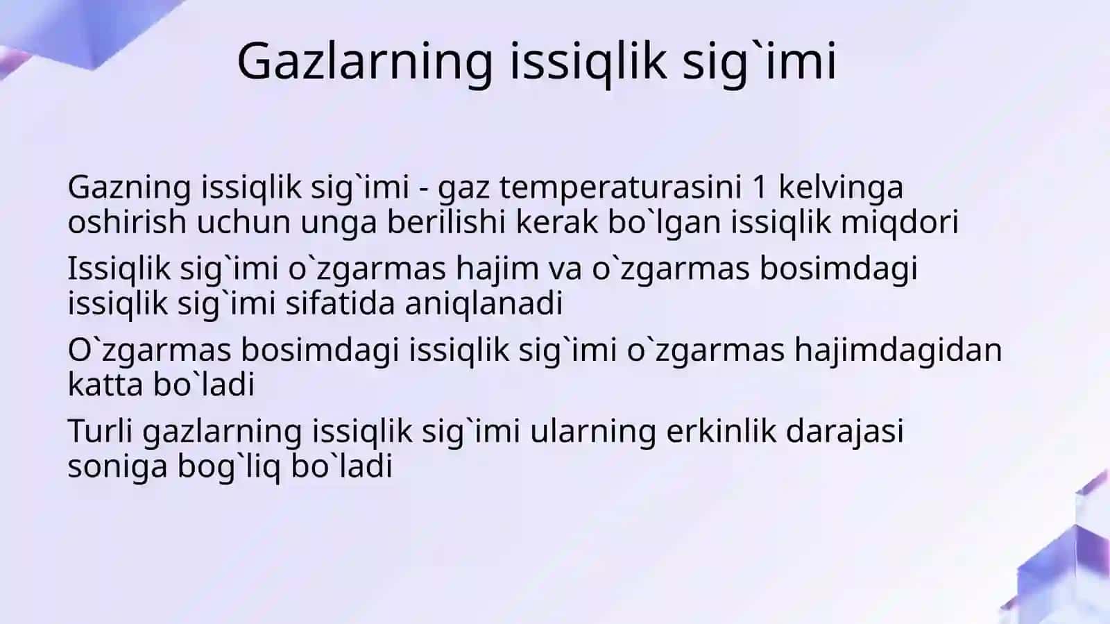 Gazlarning issiqlik sig`imi 3