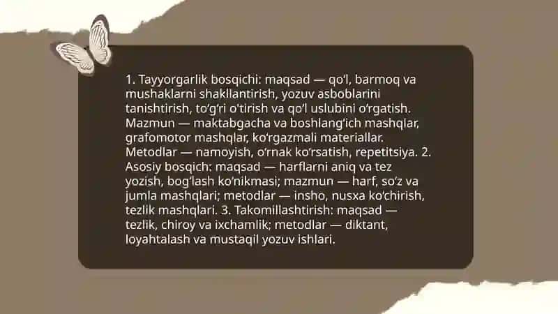 Yozuv texnikasini oʻrgatishning pedagogik bosqichlari 3
