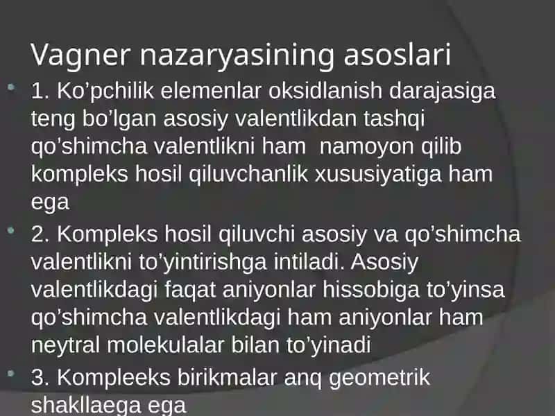 Alfred Vernerning kompleks birikmalar kimyosi 3
