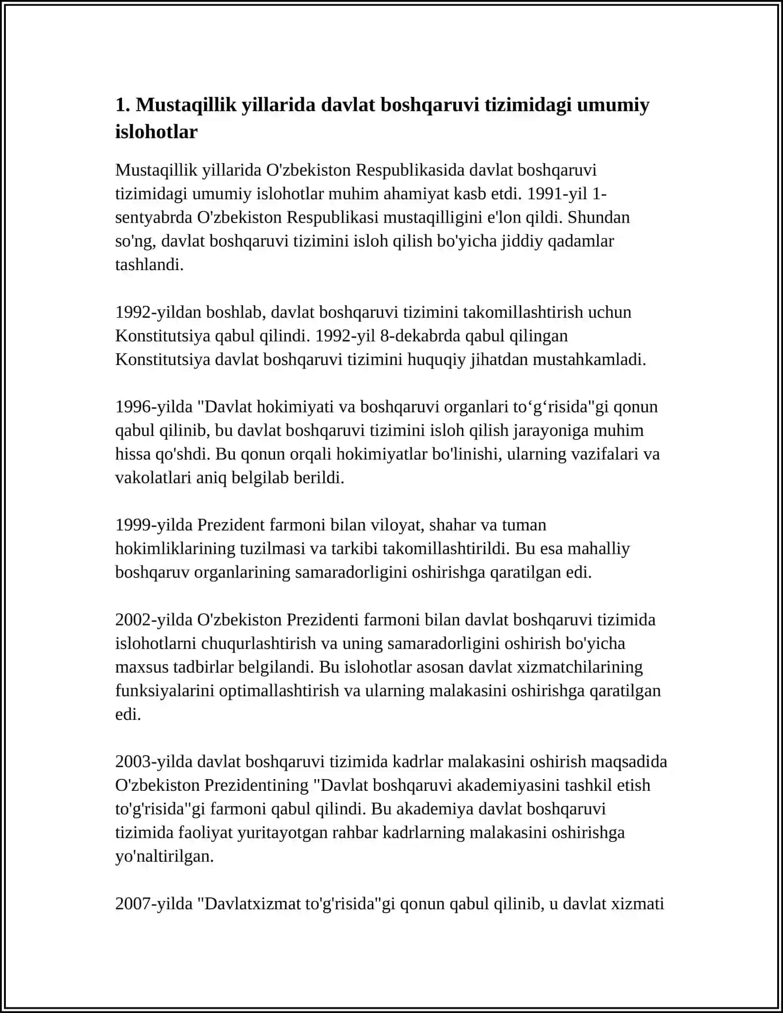 MUSTAQILLIK YILLARIDA MAMLAKATIMIZDA DAVLAT BOSHQARUVI TIZIMIDA AMALGA OSHIRILAYOTGAN ISLOHOTLAR 3