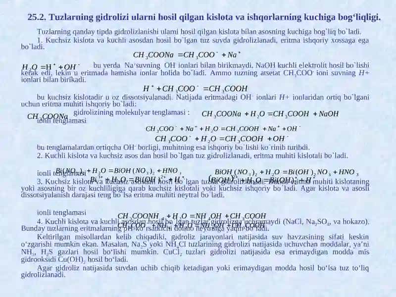 Gidroliz jarayoni, tuzlar gidrolizi 3