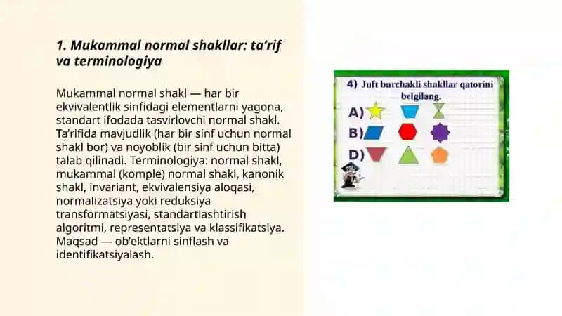 Mukammal normal shakllar: taʼrif va terminologiya 3