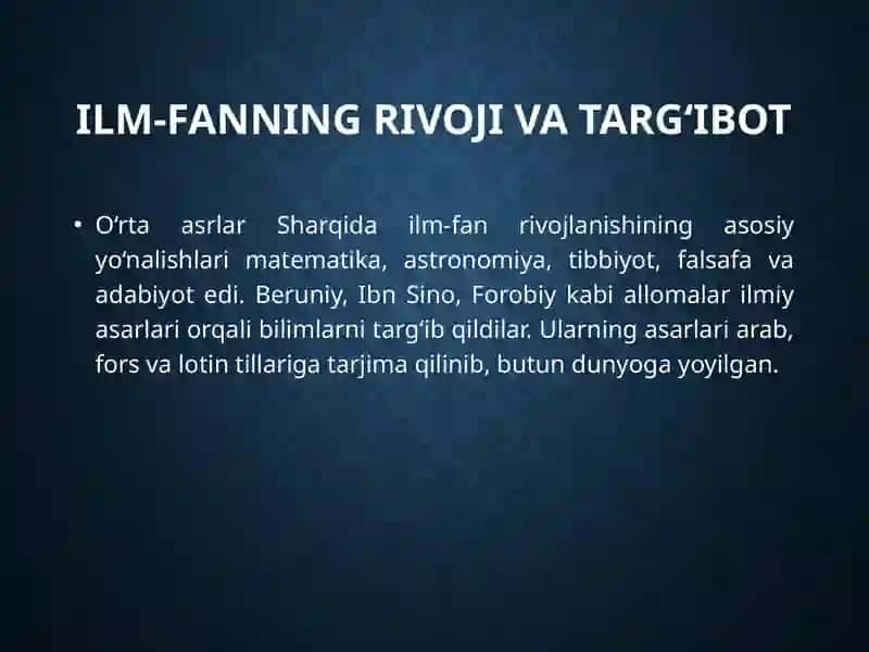 O‘rtaasr namoyandalarining targ‘ibetilishi 3