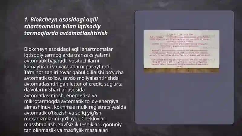 Blokcheyn asosidagi aqlli shartnomalar bilan iqtisodiy tarmoqlarda avtomatlashtirish 3