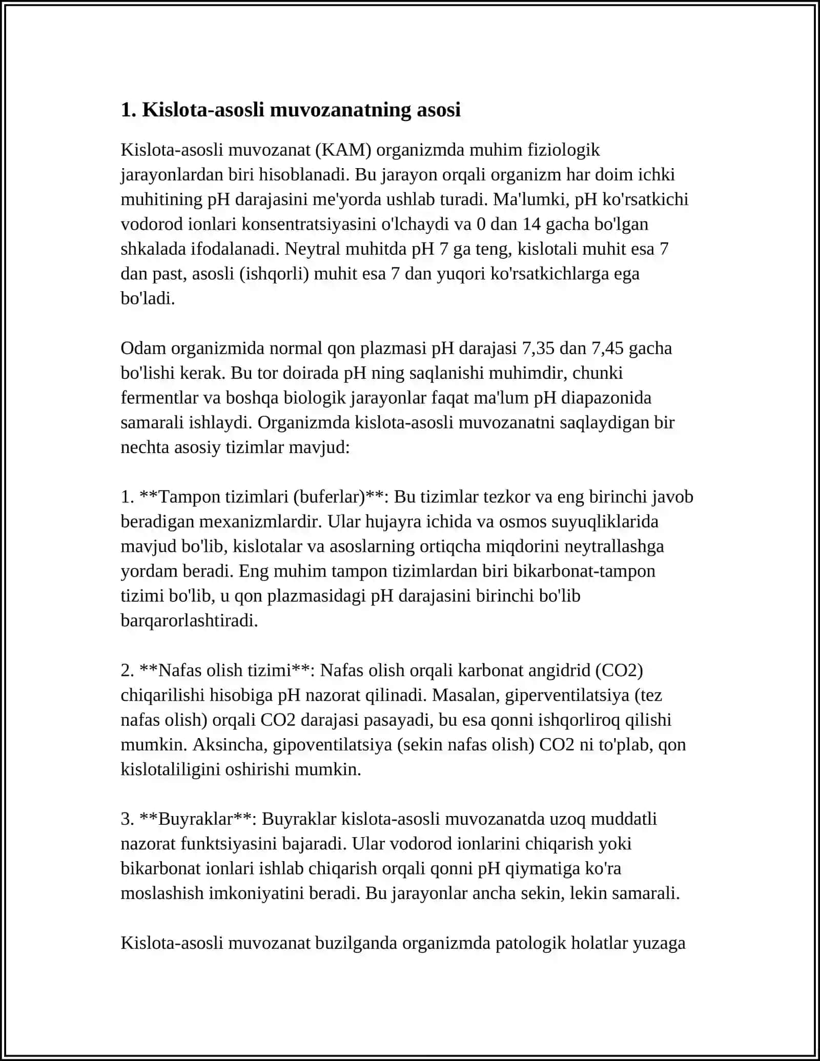 KISLOTA-ASOSLI MUVOZANAT. BUFER SISTEMALAR 3
