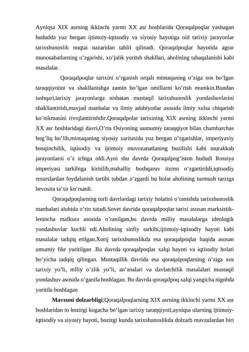 XIX ASRNING IKKINCHI YARMI XX ASR BOSHLARIDA QORAQALPQLARNING IJTIMOIY-IQTISODIY VA SIYOSIY HAYOTINING TARIXSHUNOSLIK TAHLILI 3