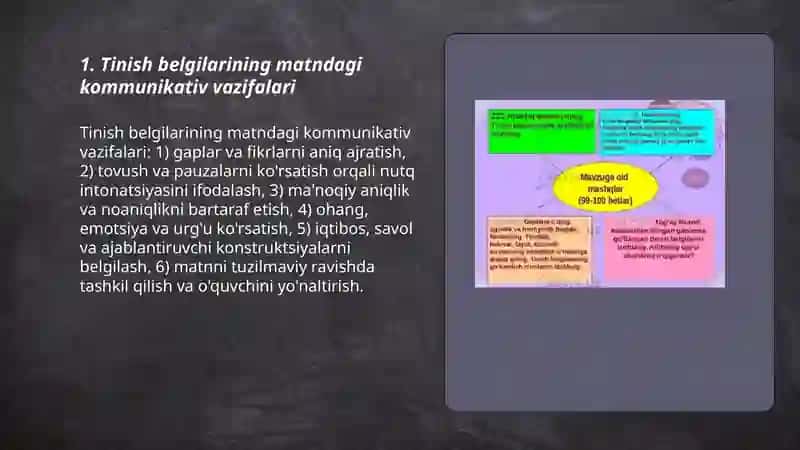 Tinish belgilarining matnda òrinli qòllanishi sabablari va maqsadi haqida izohlovchi mulohazalar yozish 3