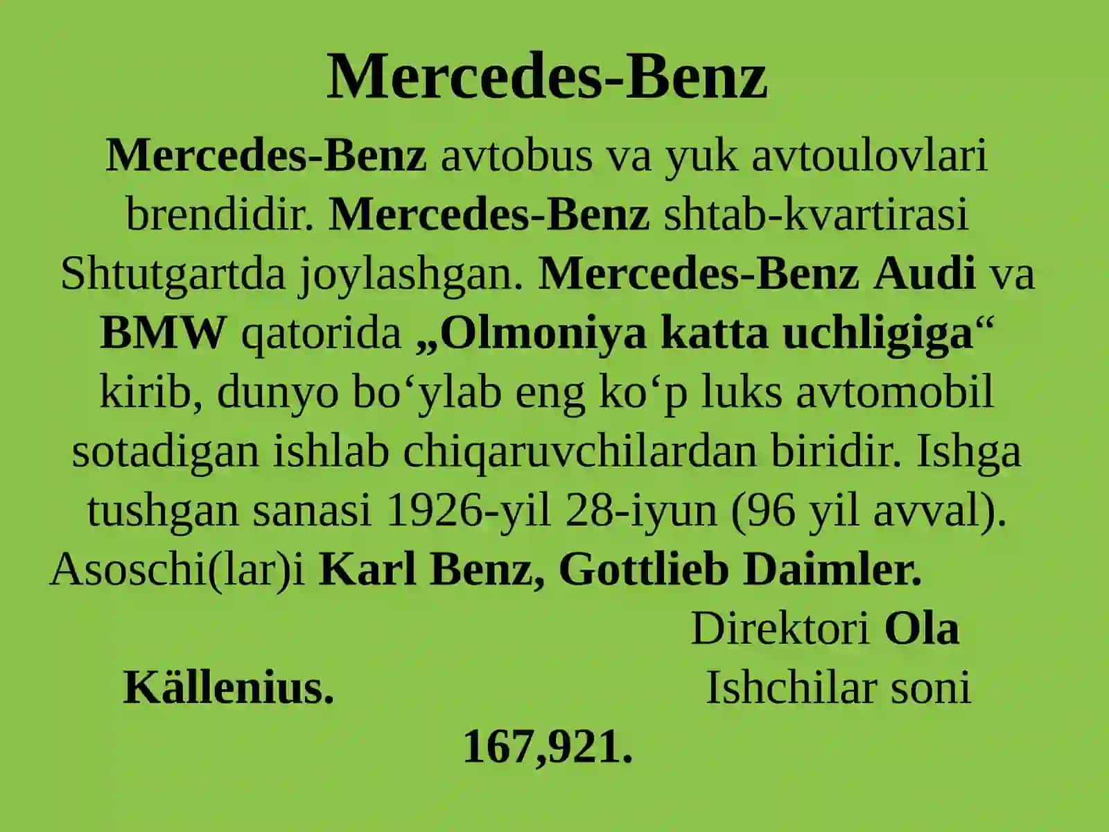 Mercedes- Benz avtomobillari haqida 3