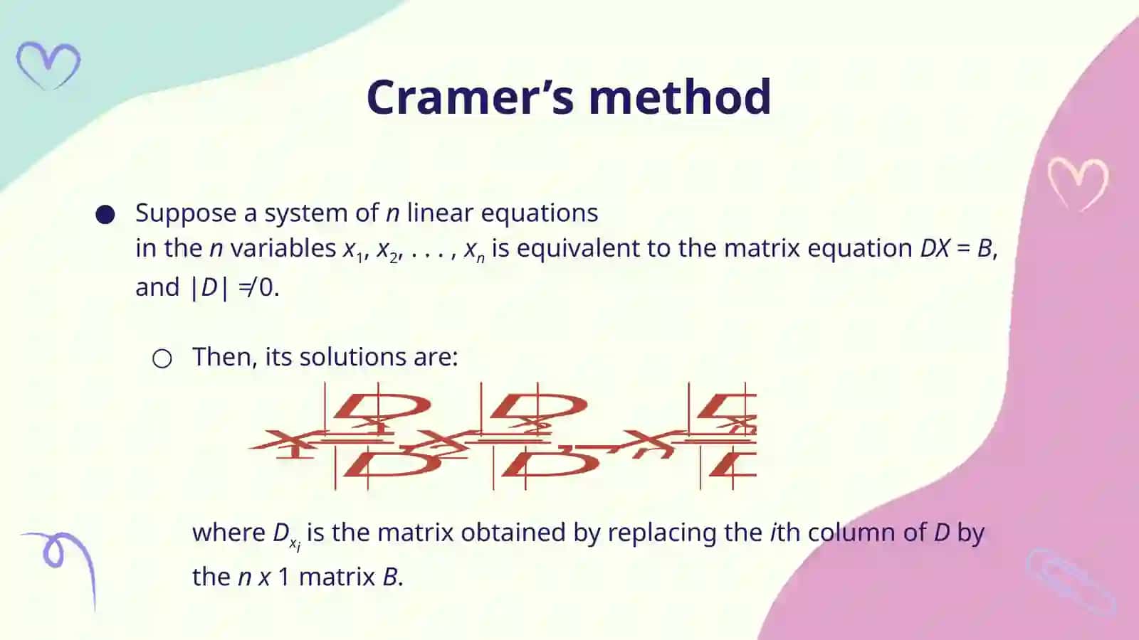 Solving the linear equations with the help of the inverse matrix and Cramer’s methods 3