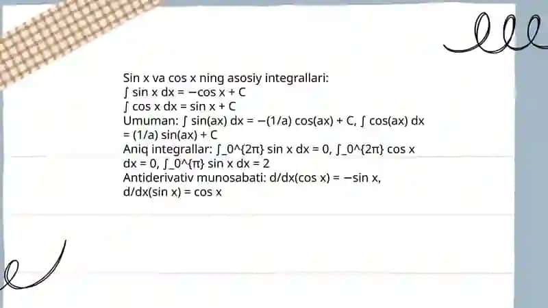 Trigonometrik funksiyalarni integrallash 3