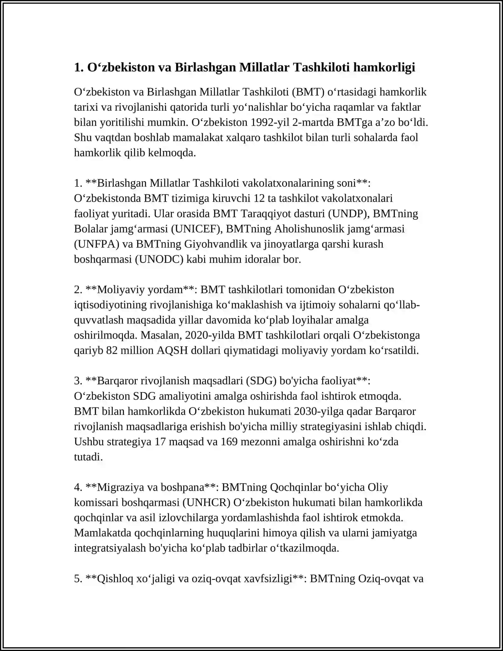 OʻZBEKISTONNING XALQARO TASHKILOTLAR BILAN HAMKORLIK ALOQALARI 3
