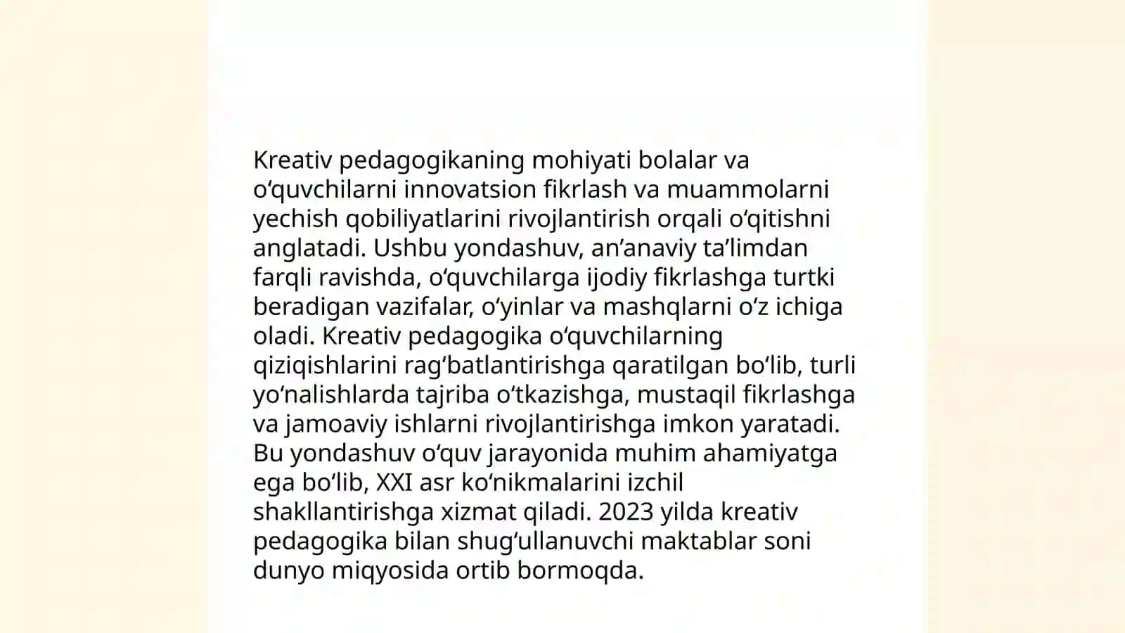 Kreativ talim muxitining asosiy talablari 3