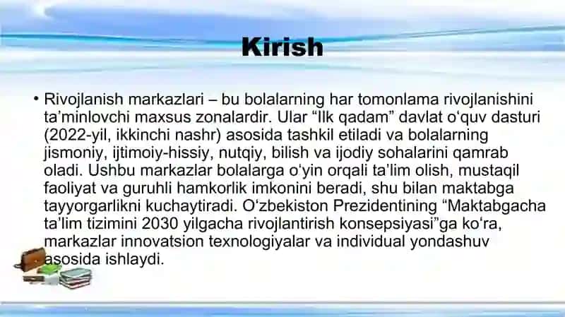Rivojlanish markazlarining faoliyati 3