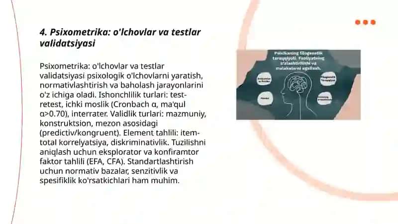 Psixometrika: o'lchovlar va testlar validatsiyasi 3