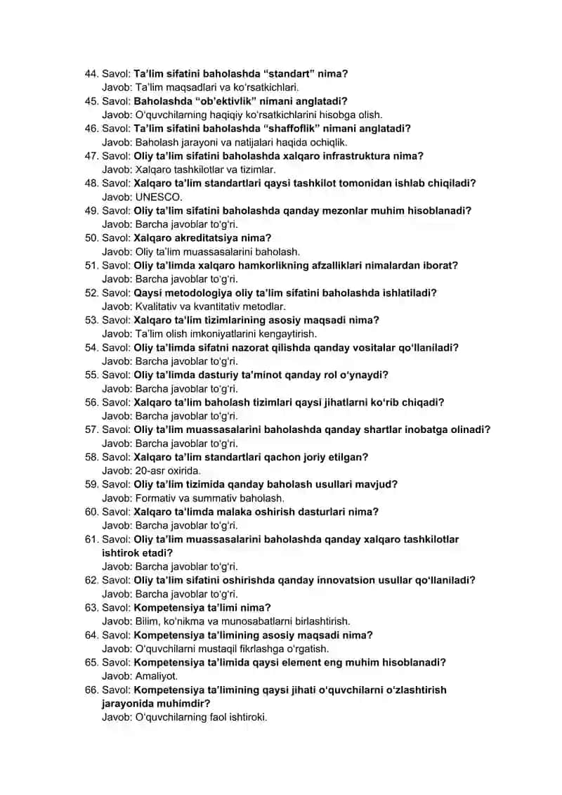 Uzluksiz taʼlim tendensiyalari fanidan 510 ta test 3