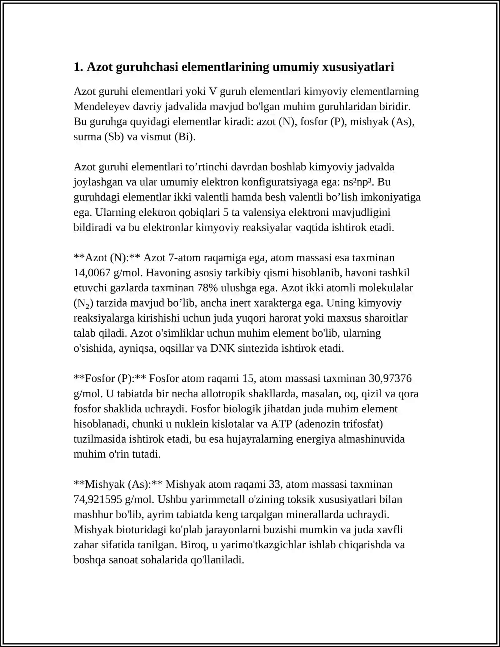 AZOT GURUHCHASI ELEMITLARI.UGLIROD GURUHCHASI ELEMENTLARI 3
