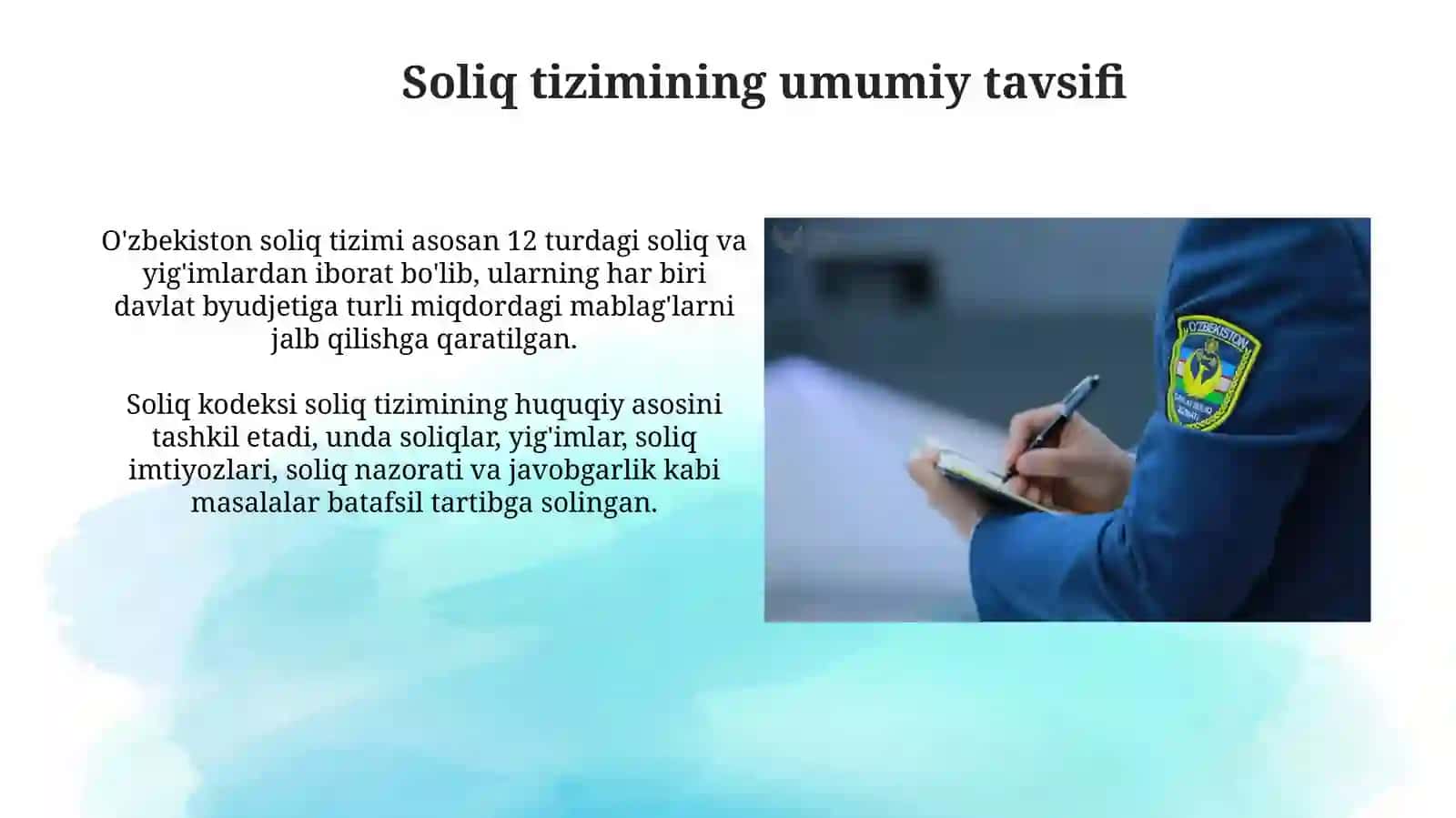 O'zbekistondagi amaldagi soliq turlari bo'yicha 3