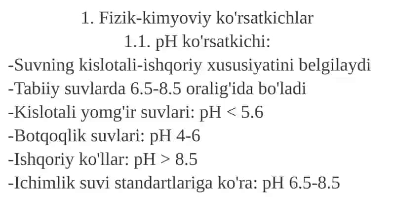 Tabiiy suvlarning kimyoviy tarkibining shakllanishi vasanitar-kimyoviy xossalari 3