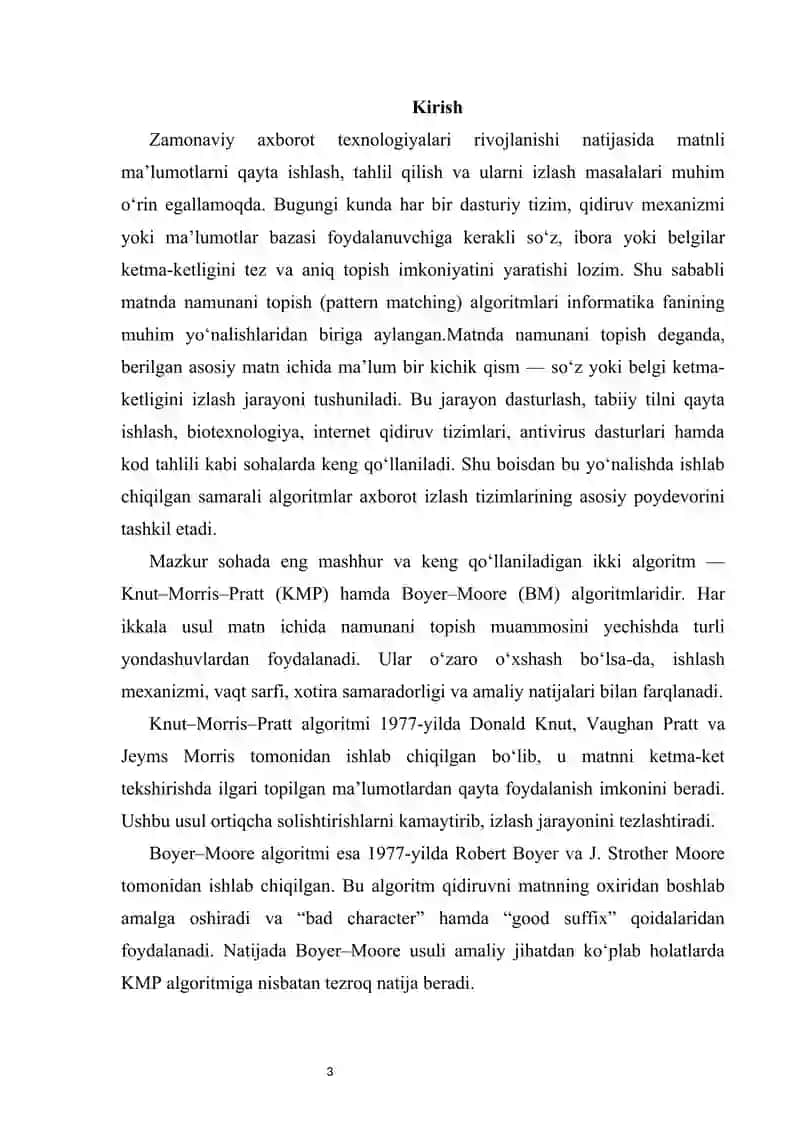 Boyer–Moore va Knut–Morris–Pratt algoritmlarini taqqoslash   mustaqil ish 3