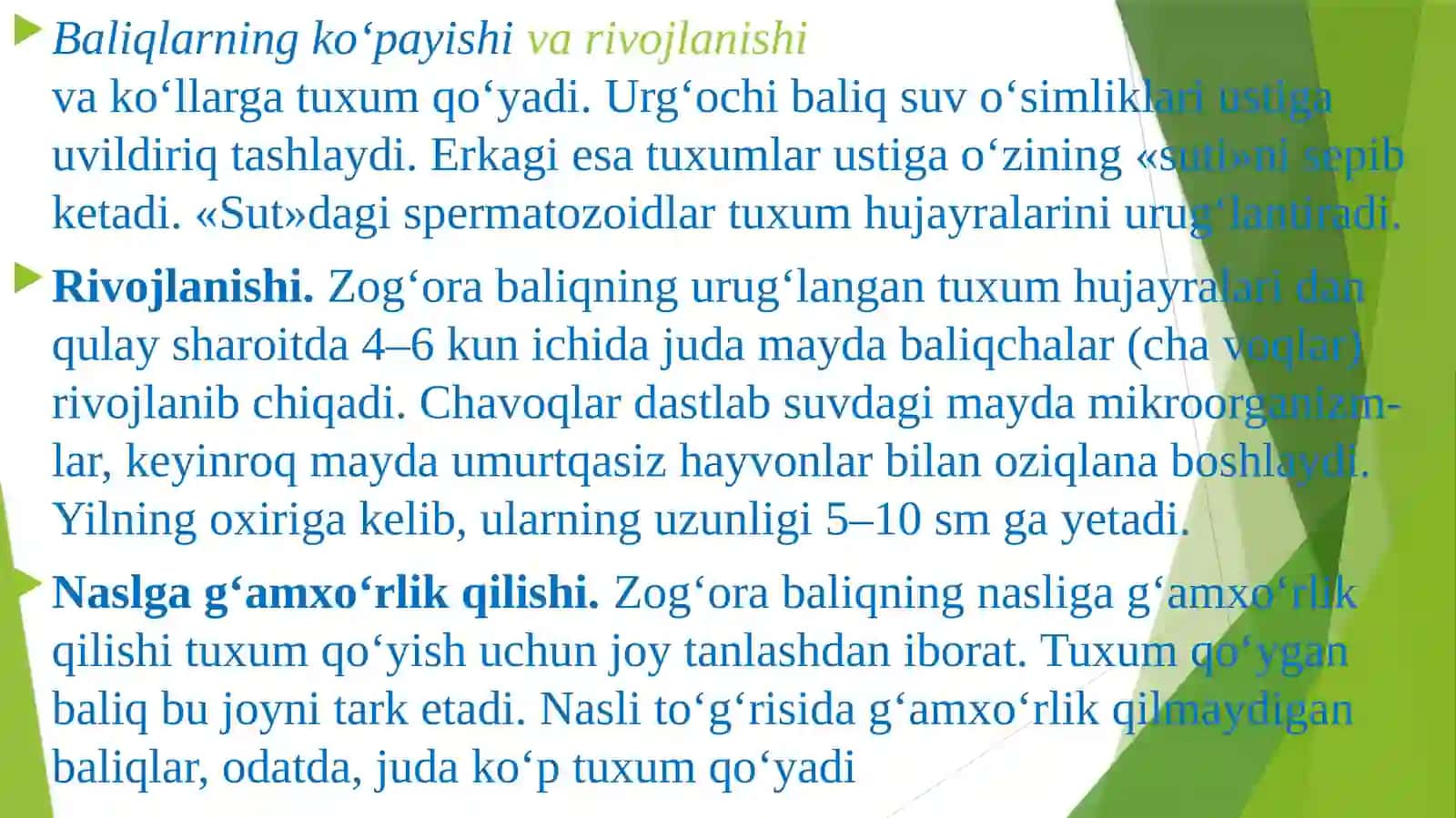 Baliqlarning rivojlanishi va ko'payishi 3